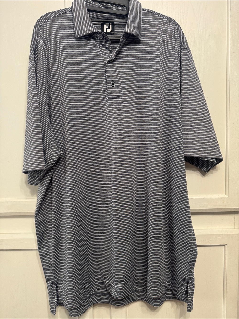 FootJoy Men's Navy and White Micro-Stripe Polo
